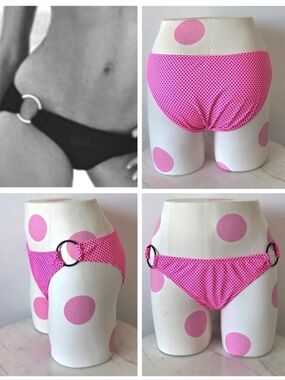 Victoria's Secret Vintage Very Sexy Polka Dot Bikini Bottom Pink Metal Rings NWT